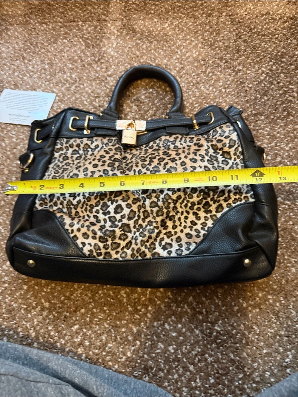 The Bradford Exchange Leopard Print Satchel with Black Trim and Gold Hardware